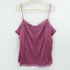 Y2K Worthington Dusty Pink Lace Camisole Womens 2X Plus Satin Tank Top Romantic